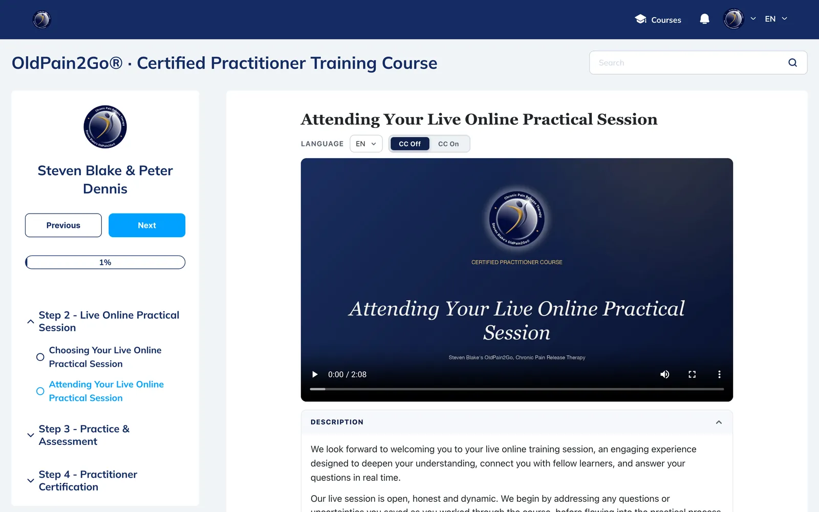 Lesson 64 of 64: the lesson page inside the course