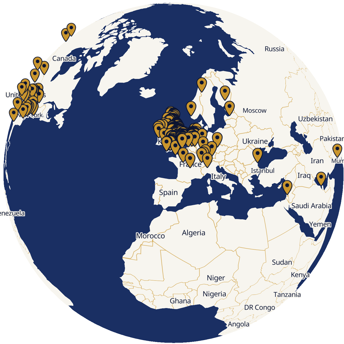 The new OldPain2Go globe with every certified practitioner's pin on it.