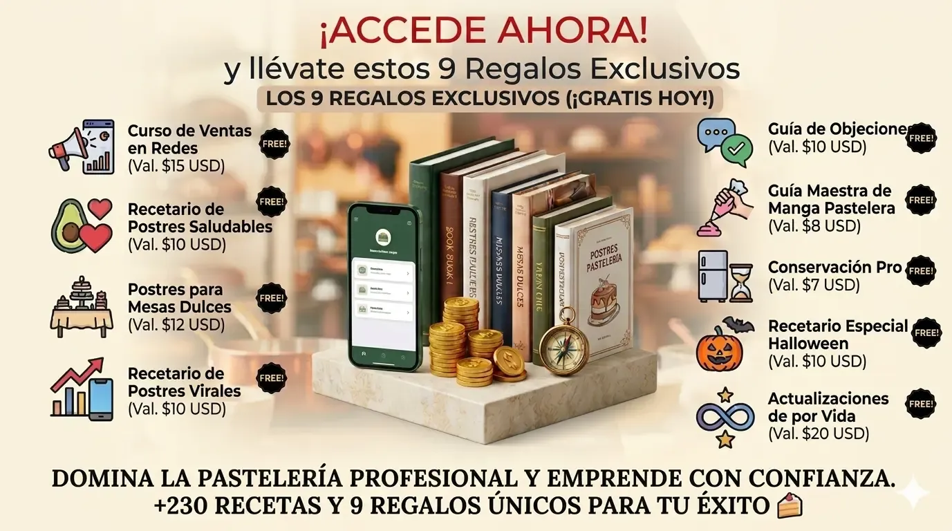 Combo de 230 recetas de postres profesionales y 9 regalos exclusivos