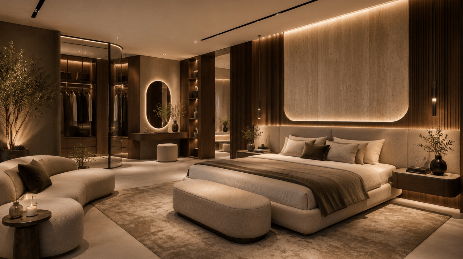 Suite parentale sur mesure avec ambiance apaisante, dressing intégré et luxe calme