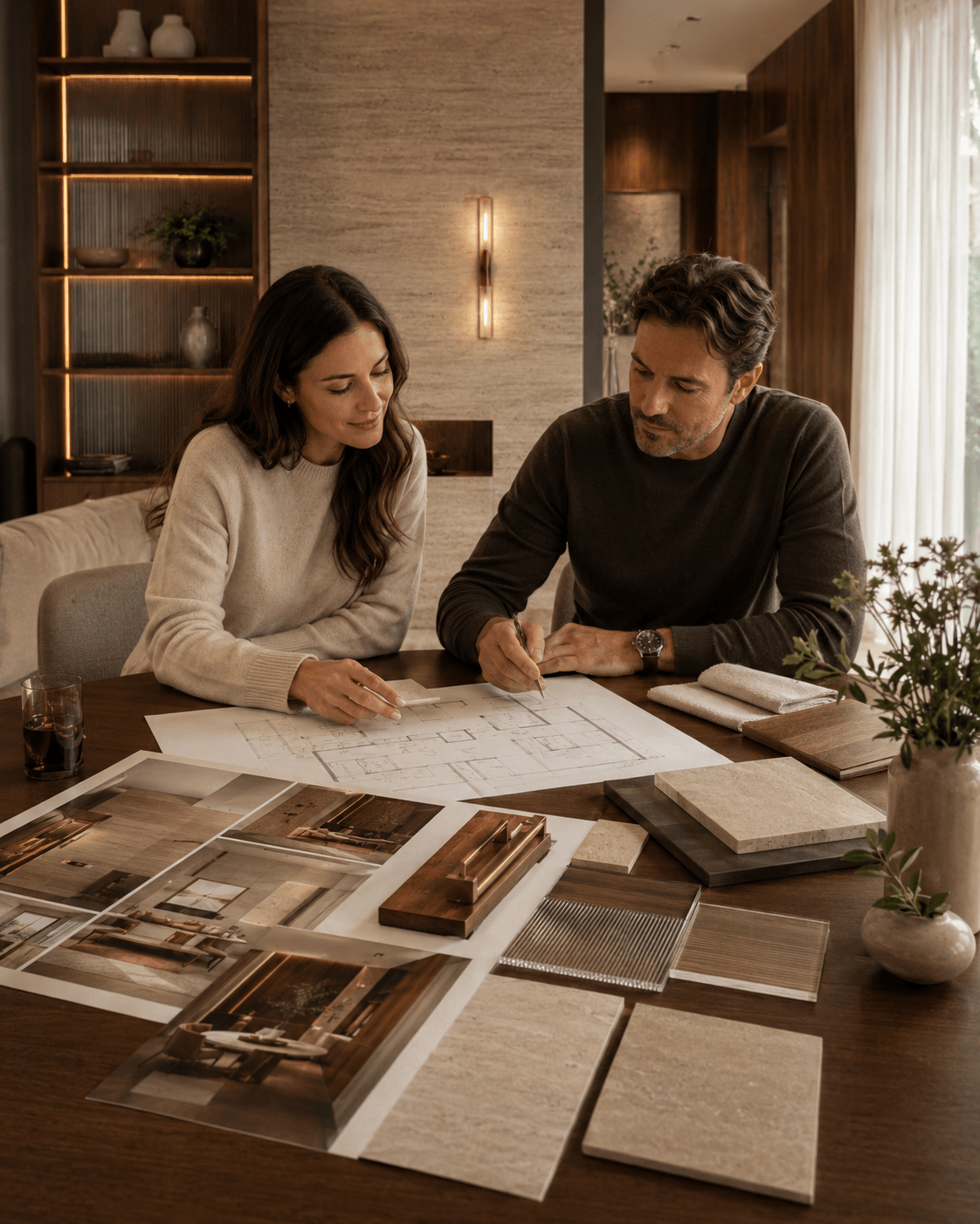 Vision du projet de rénovation intérieure avec propriétaires, plans et moodboard