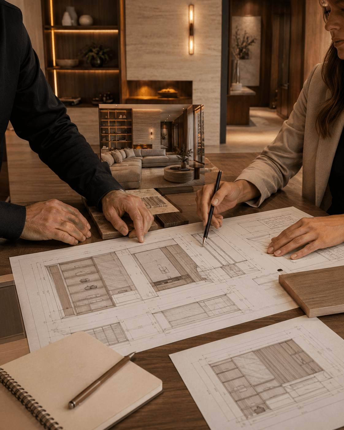 Coordination documentaire avec plans techniques de mobilier sur mesure et détails d’agencement