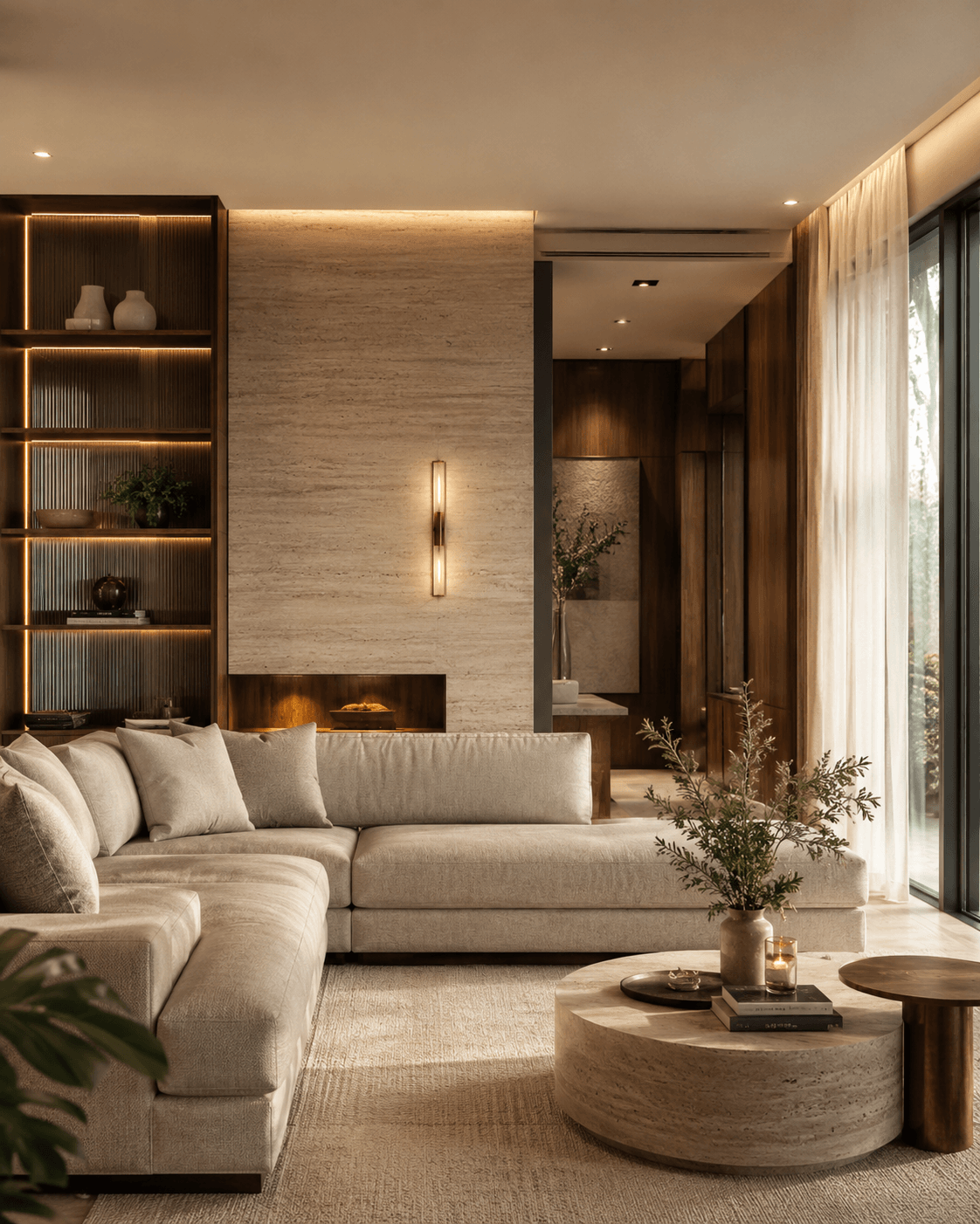 Livraison d’un intérieur final lumineux calme et haut de gamme