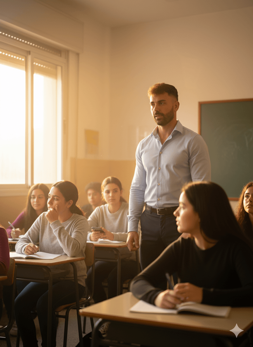 Aula tranquila y profesor sereno