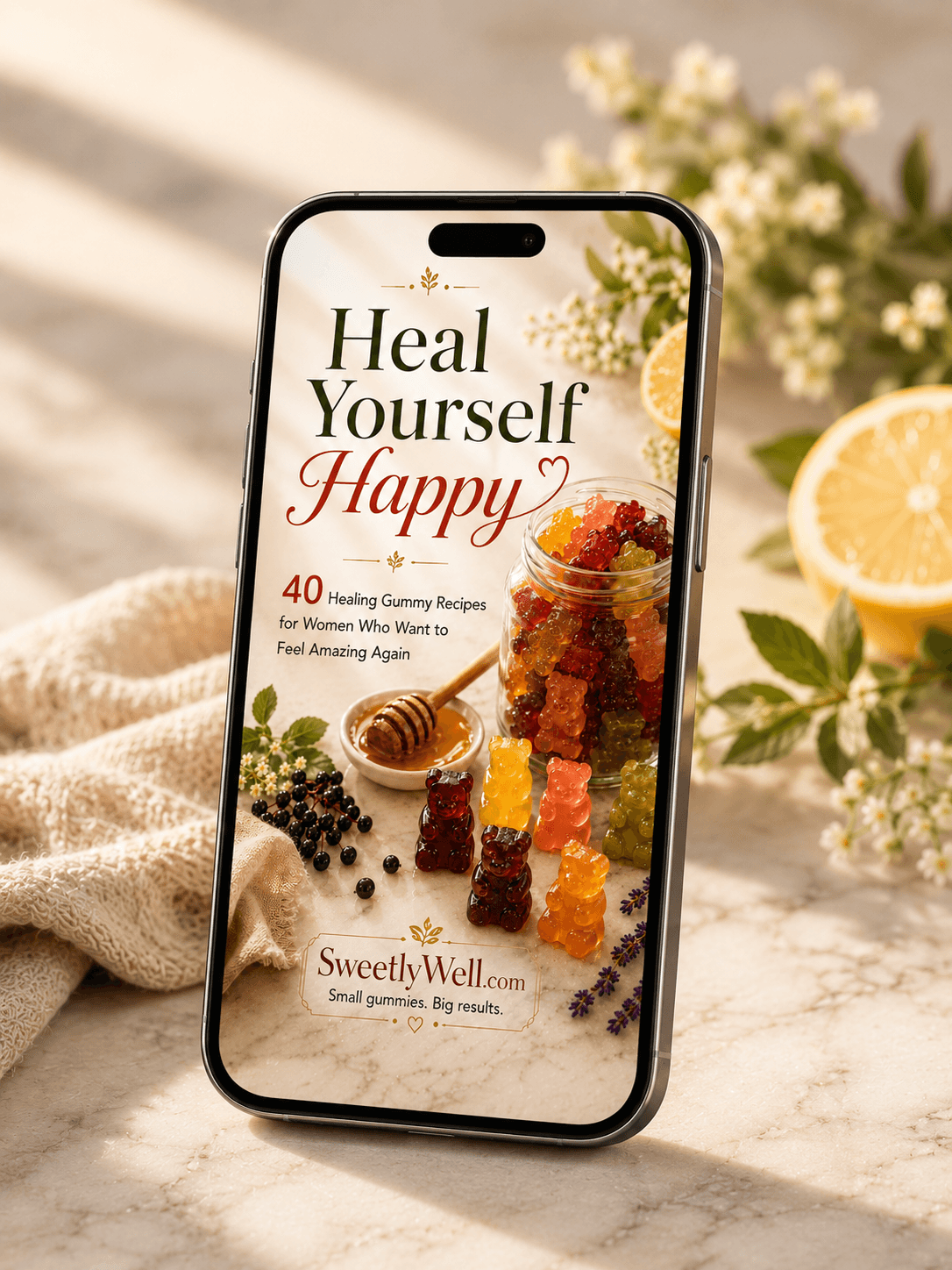 Heal Yourself Happy — iPhone ebook mockup