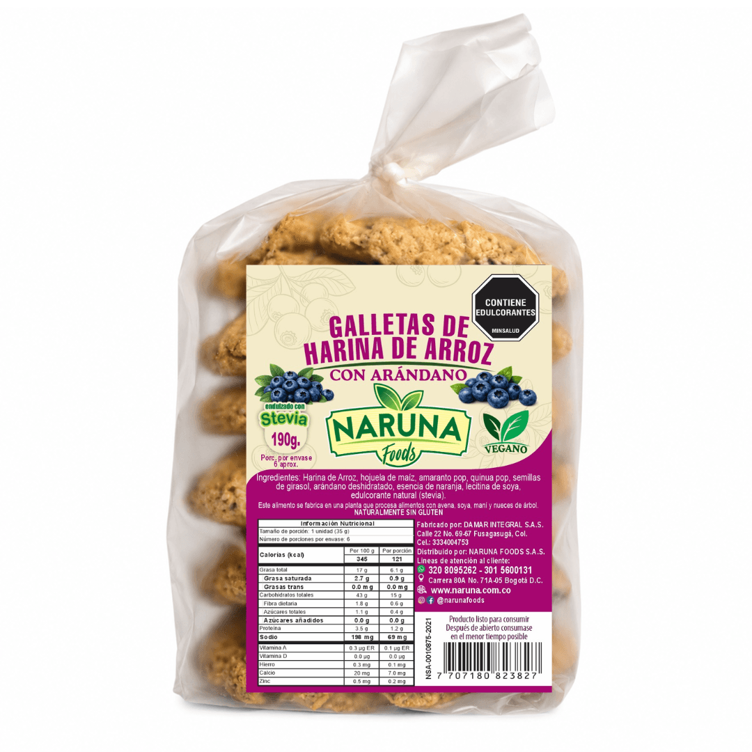 Galletas de Arroz con Arandanos x 6 und – Naruna Foods – 190Grs