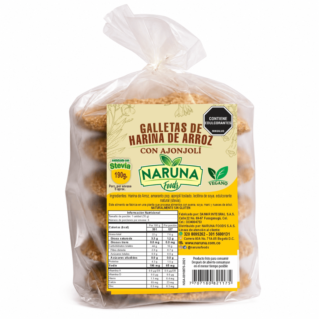 Galletas con Semillas de Ajonjoli 6 Unid – Naruna Foods – 190Grs