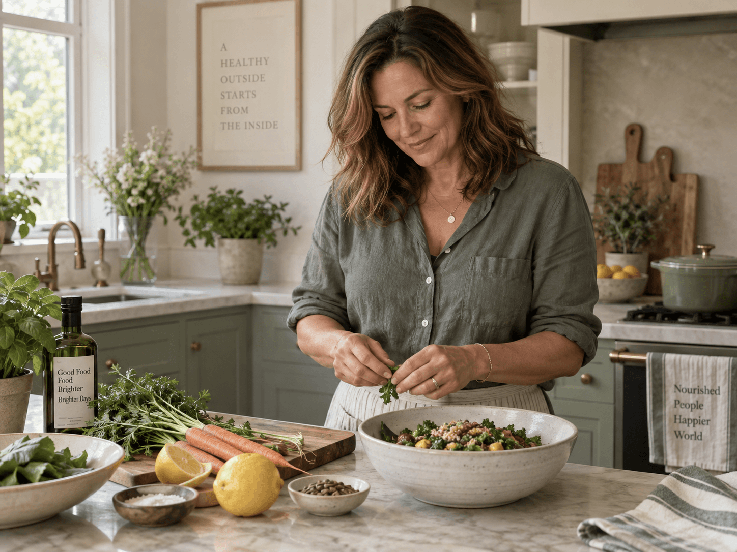 Woman preparing a simple healthy meal at home