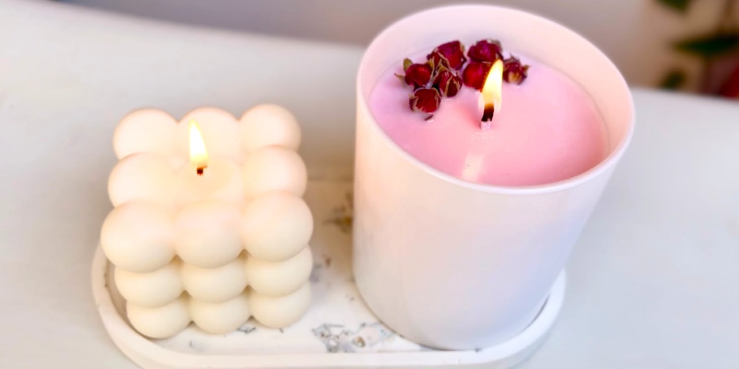 Velas de soja artesanales creadas en el curso