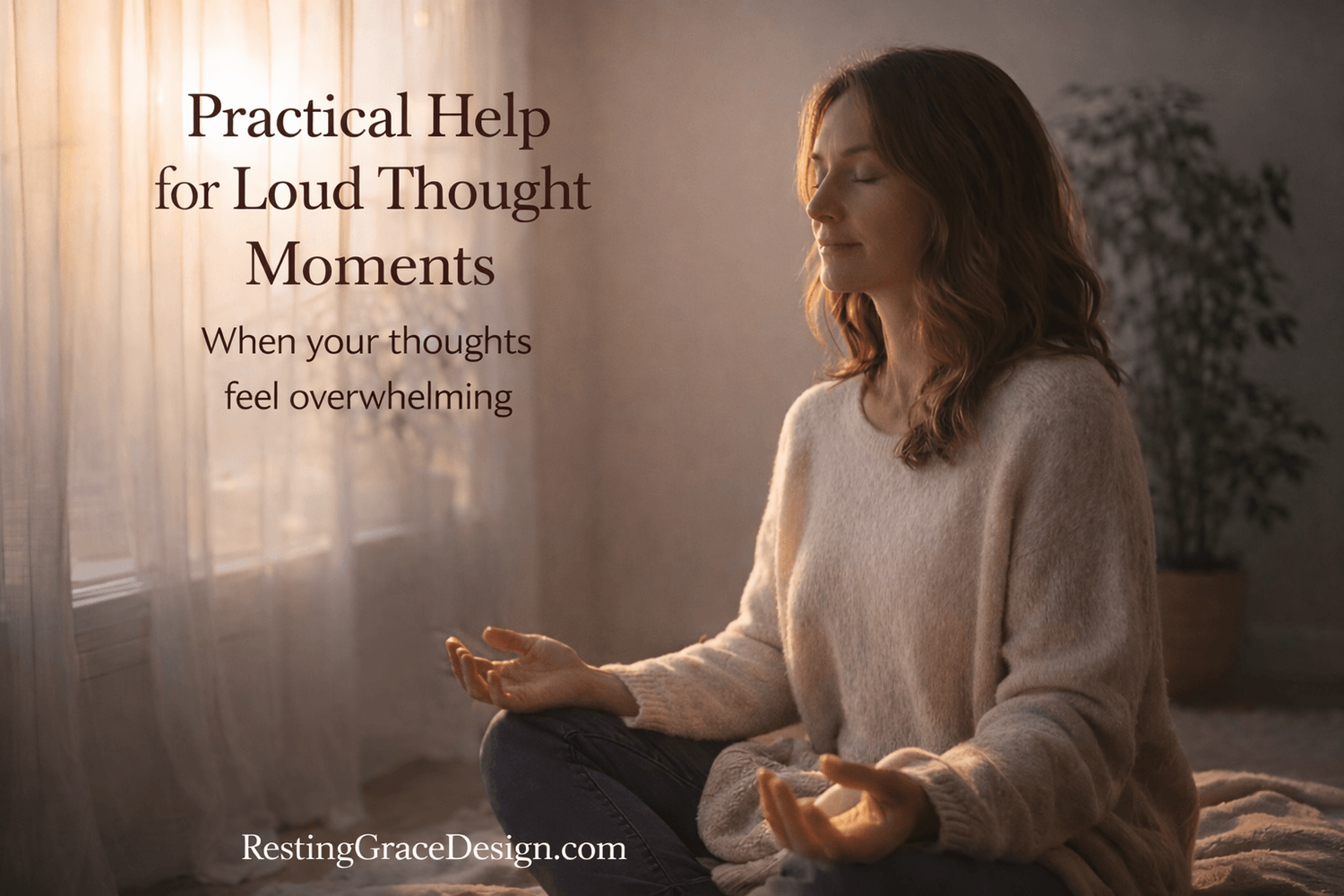 Practical Help for Loud Thought Moments — When your thoughts feel overwhelming, simple faith-centered practices like prayer, Scripture meditation, and quiet reflection can help calm your mind and refocus your heart on God’s steady presence. From the article “Be Still When Your Thoughts Feel Loud” – Christian encouragement for anxiety and racing thoughts by RestingGraceDesign.com.