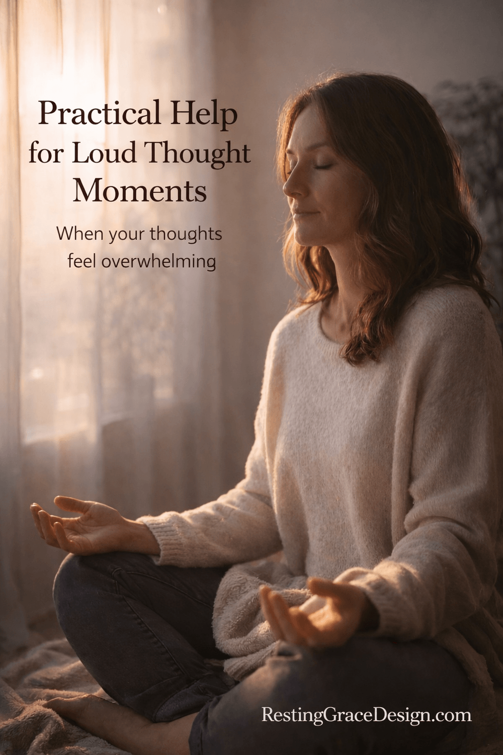 Practical Help for Loud Thought Moments — When your thoughts feel overwhelming, simple faith-centered practices like prayer, Scripture meditation, and quiet reflection can help calm your mind and refocus your heart on God’s steady presence. From the article “Be Still When Your Thoughts Feel Loud” – Christian encouragement for anxiety and racing thoughts by RestingGraceDesign.com.