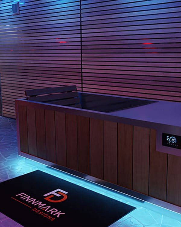 A Finnmark wood-clad cold plunge tub with a built-in chiller