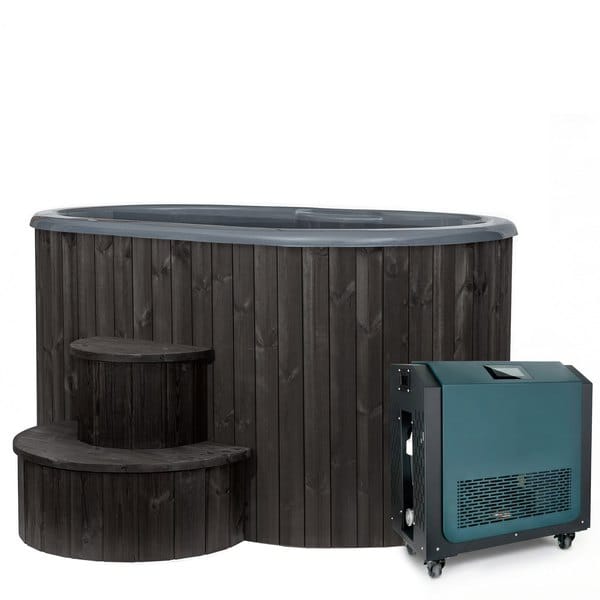 SaunaLife S2 two-person cold plunge package with its chiller