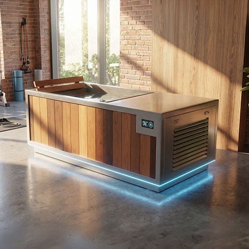 Finnmark SoulCold cold plunge with a wood-clad cabinet