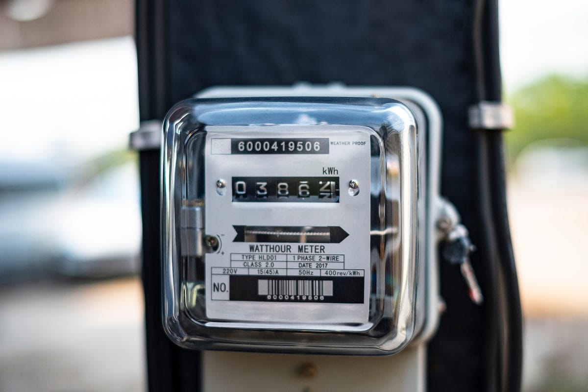 Close-up of a home electric meter showing kilowatt-hours