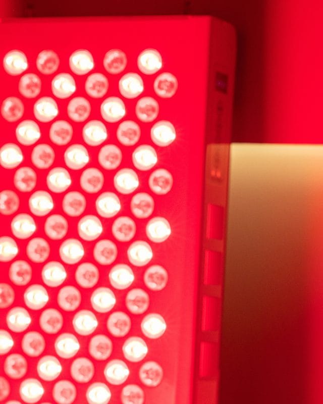 Close-up of the LEDs on a red light panel