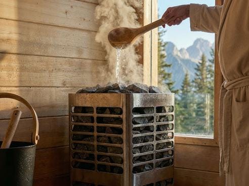 Water poured over the stones of an electric sauna heater