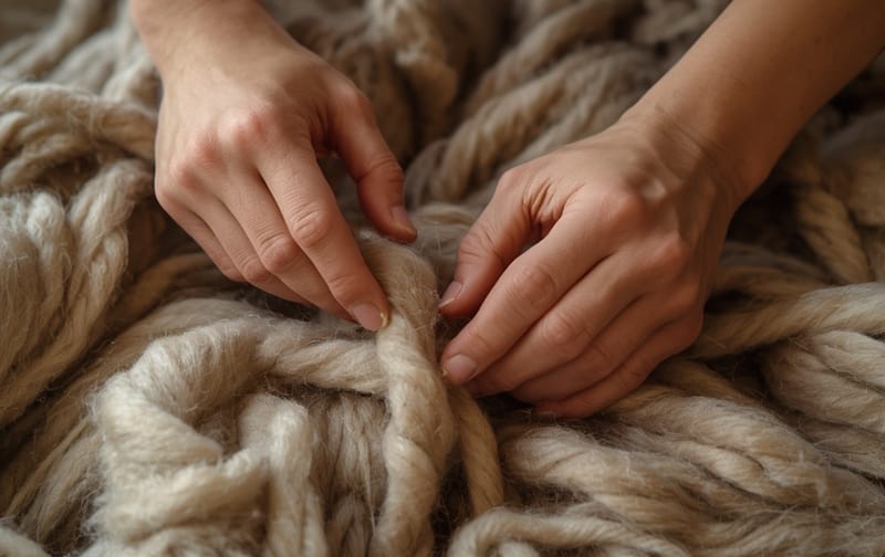 artisan hands working felt wool close up