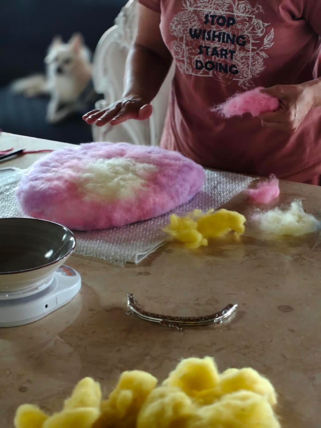 traditional wool carding workshop table