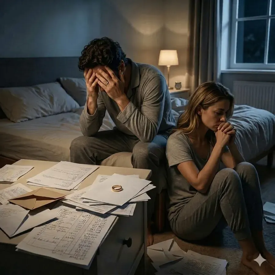 A couple feeling tense and distant over a money problem