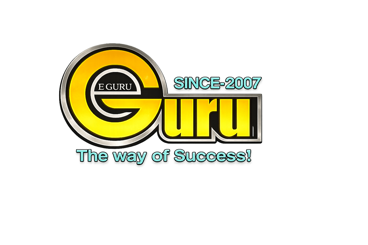 E-Guru logo featuring a bold golden ‘G’ with ‘Guru’ in yellow and black text, ‘Since 2007’ above, and the tagline ‘The way of Success!’ below on a black background.