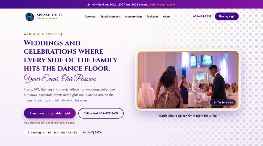 Splash On It Entertainment booking site hero