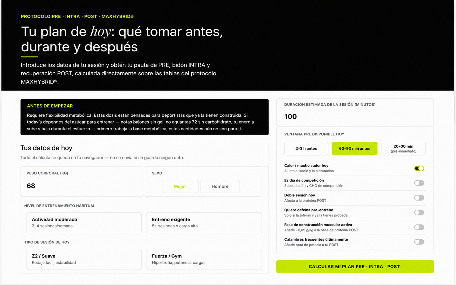 Bonus 5 - Calculadora PRE INTRA POST Completa