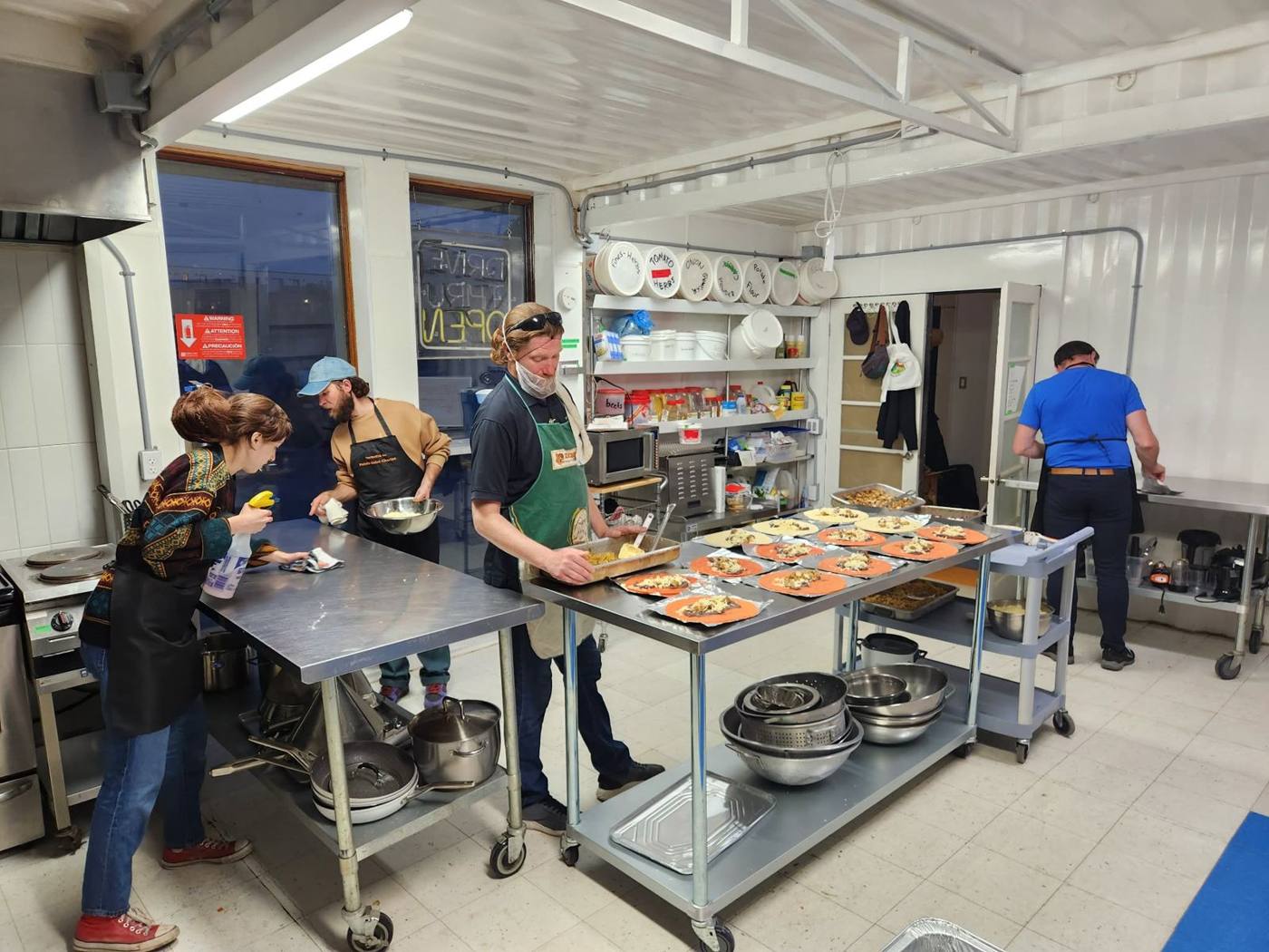 A workshop in the shipping-container kitchen