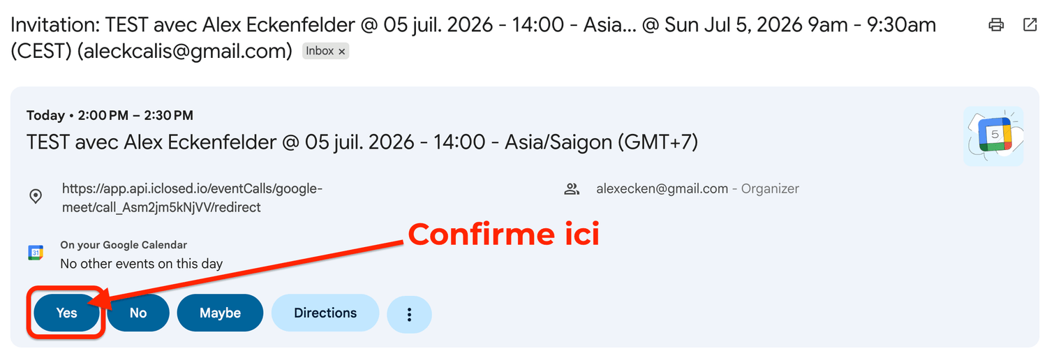 Confirme ta présence sur l'invitation Google Calendar
