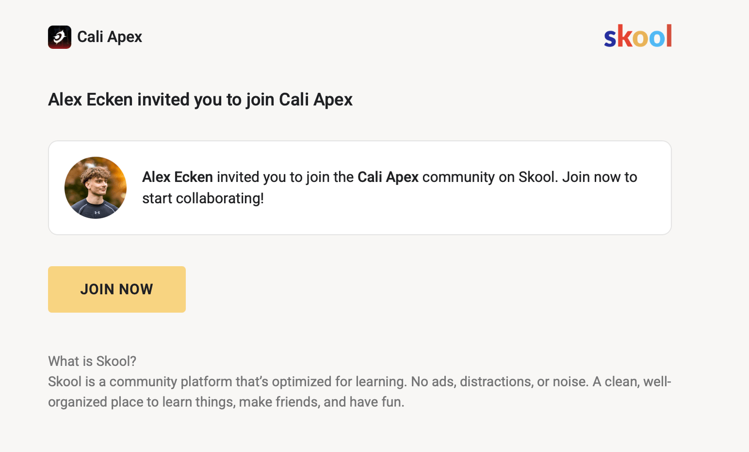 Email d'invitation Skool