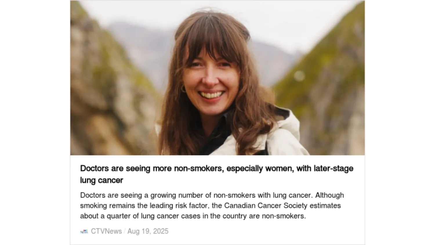 CTVNews Article Doctors seeing more non-smokers, especially women, with later stage lung cancer. Radon concerns.