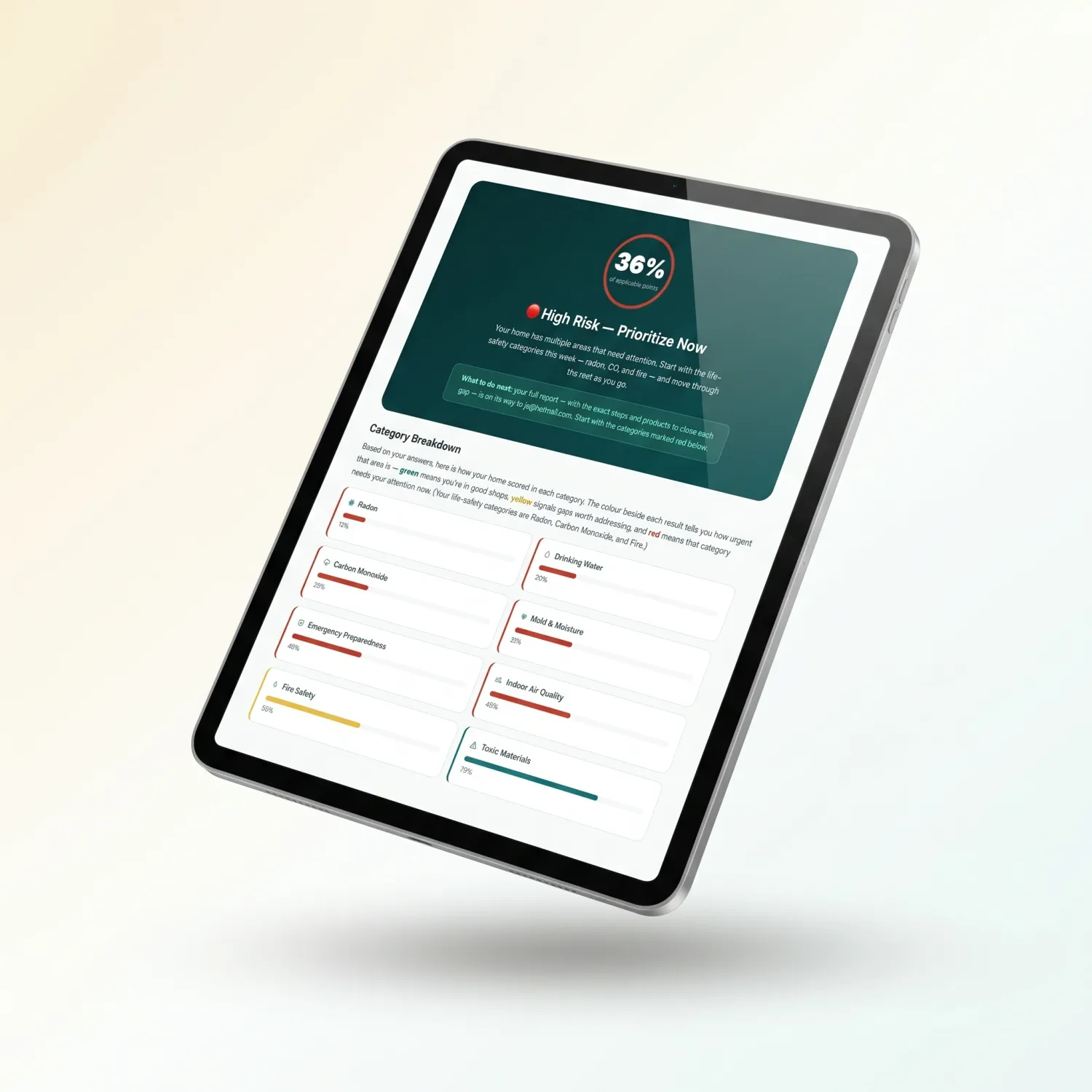 The Home Wellness Audit results on a tablet