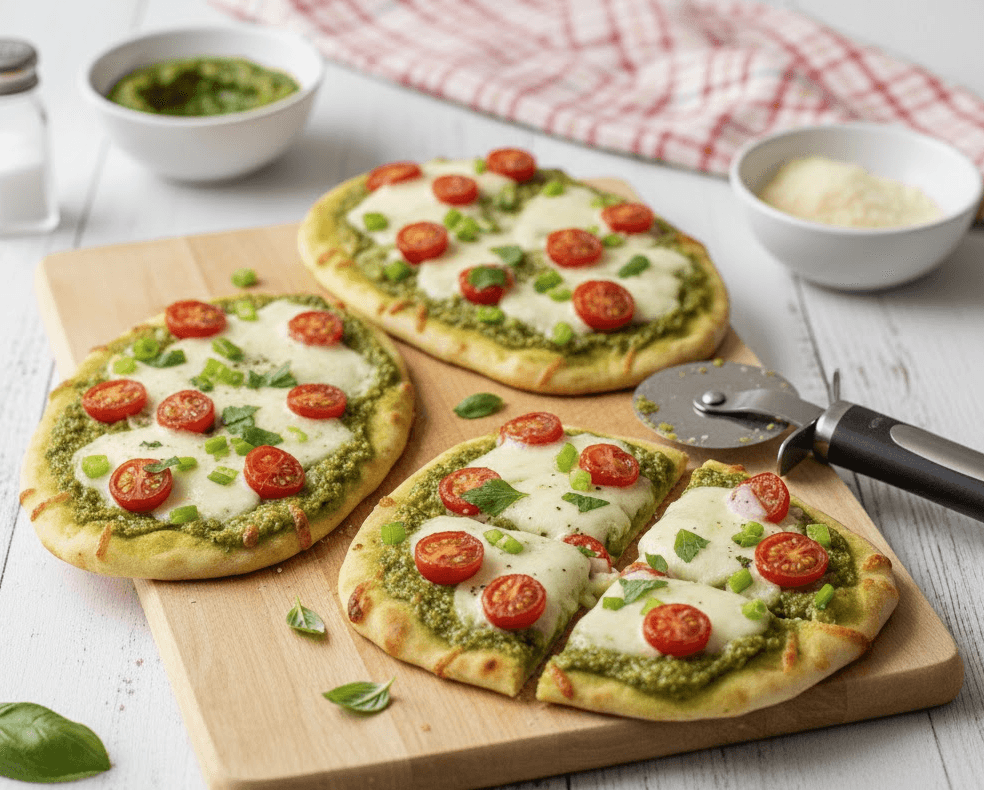 Pesto Veggie Naan Pizzas