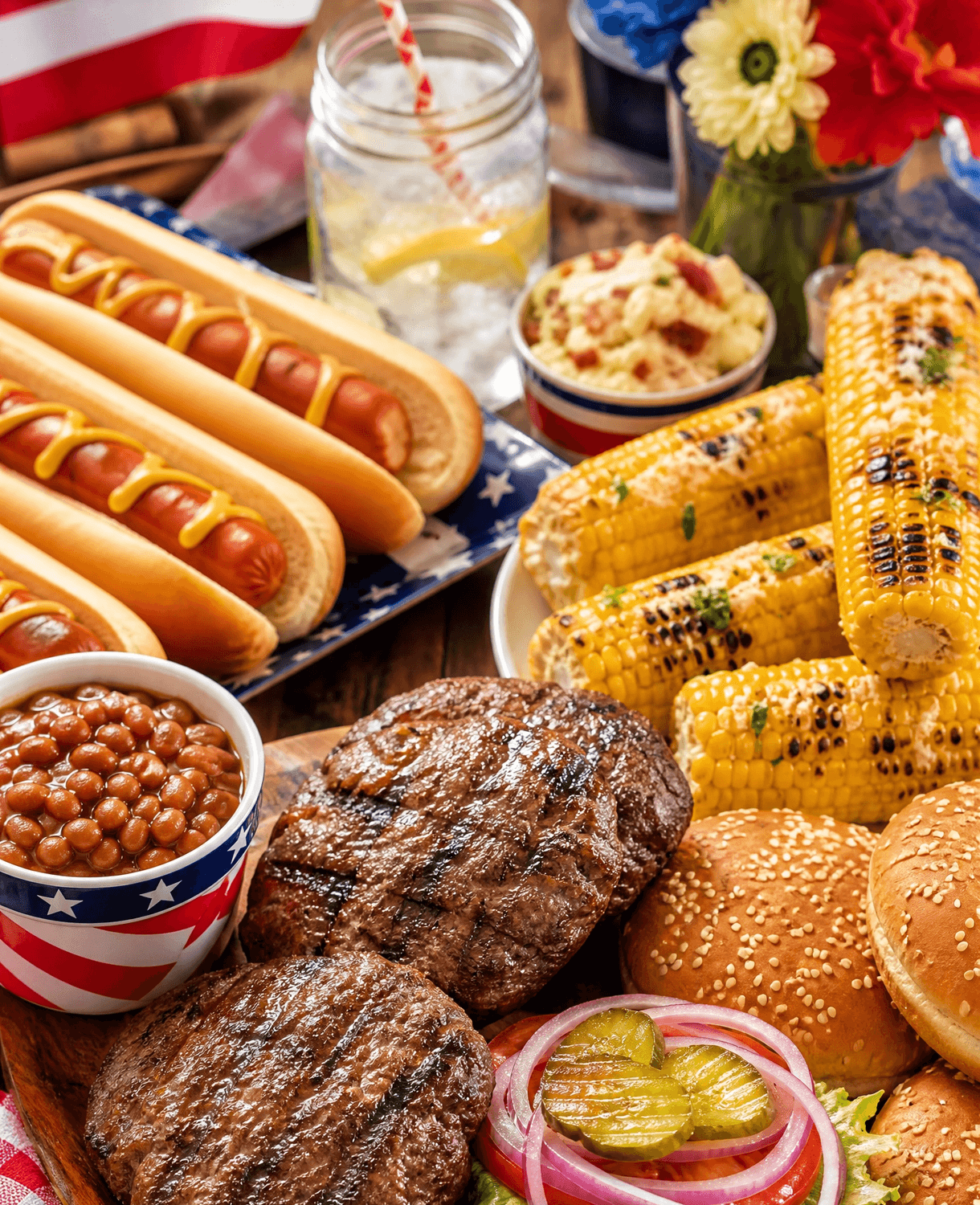 the most eaten food on the 4th of July is a Hotdog , corn and burgers