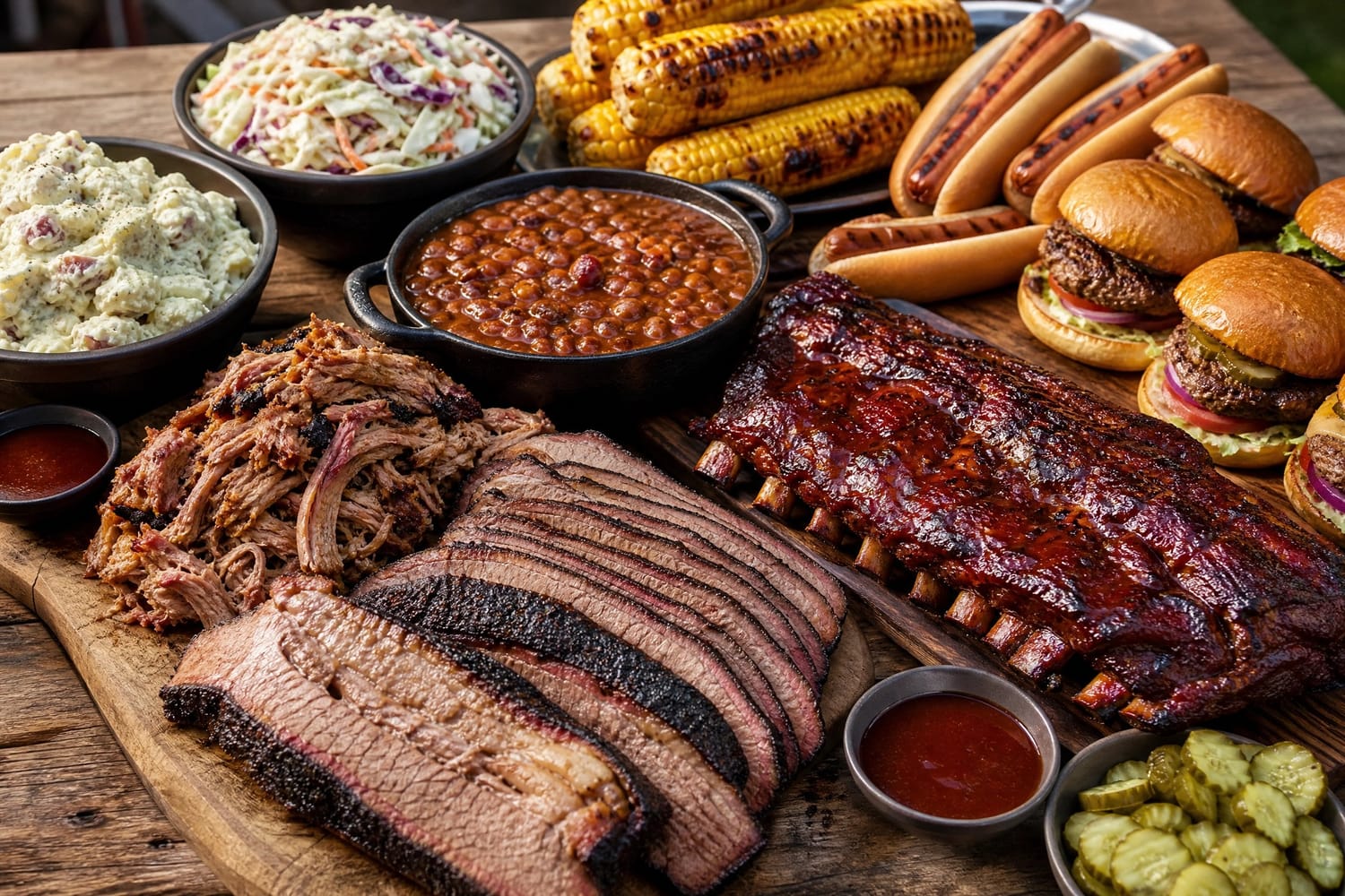 dinner for 4th of july - bbq, burgers, corn, baby back ribs, Coleslaw