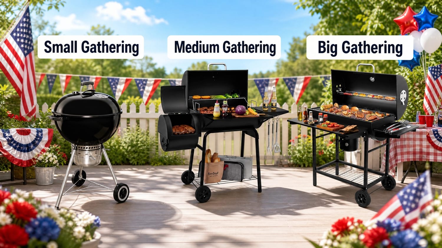 BBQ grills for gathering in sizes small, medium and big
