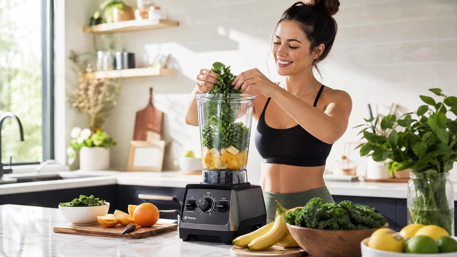 women making smoothie in vitamax blender