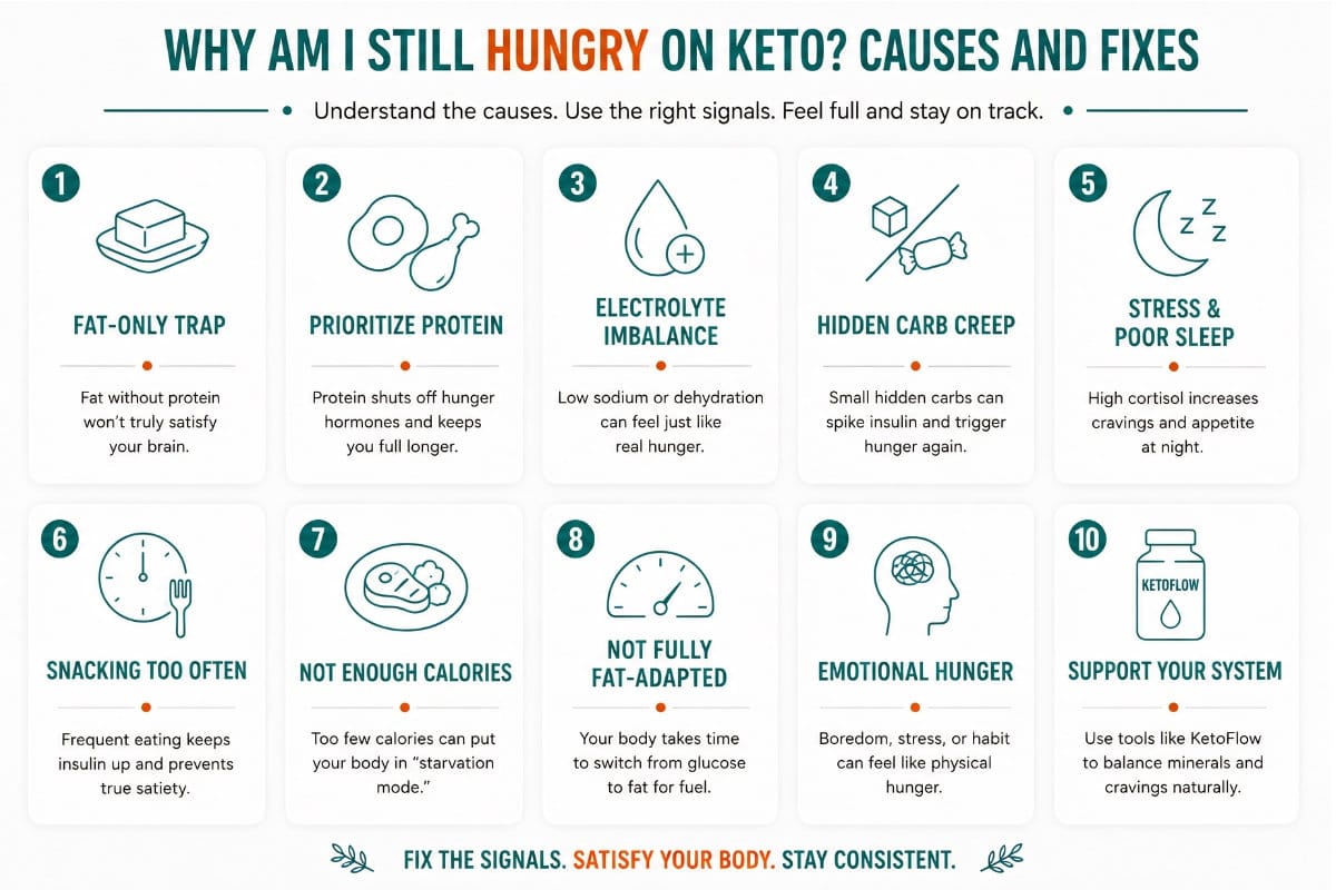 Infographic explaining the protein leverage hypothesis, electrolyte hunger mimic, and insulin snacking effect