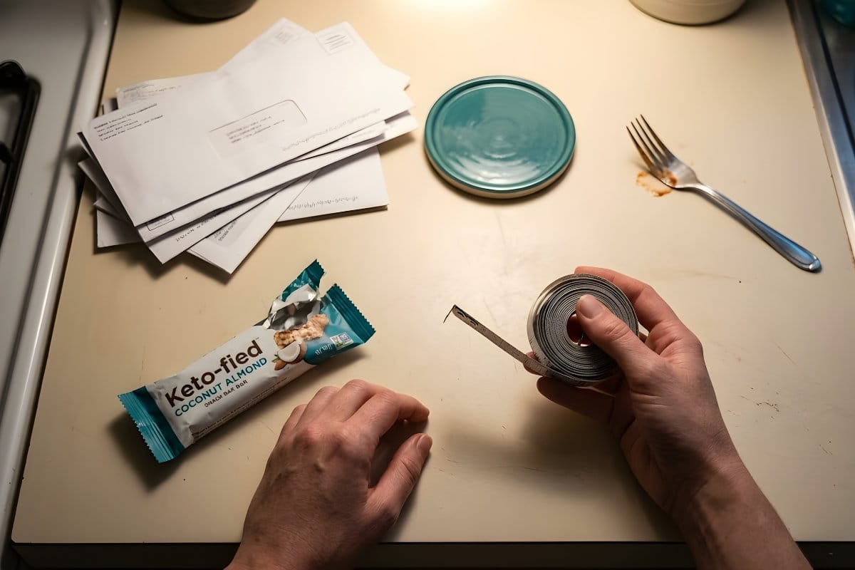 A woman resisting snack cravings while dealing with keto restriction mindset and frustration.