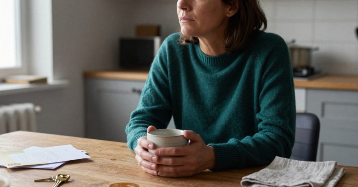 Woman experiencing keto transition fatigue in a real kitchen setting