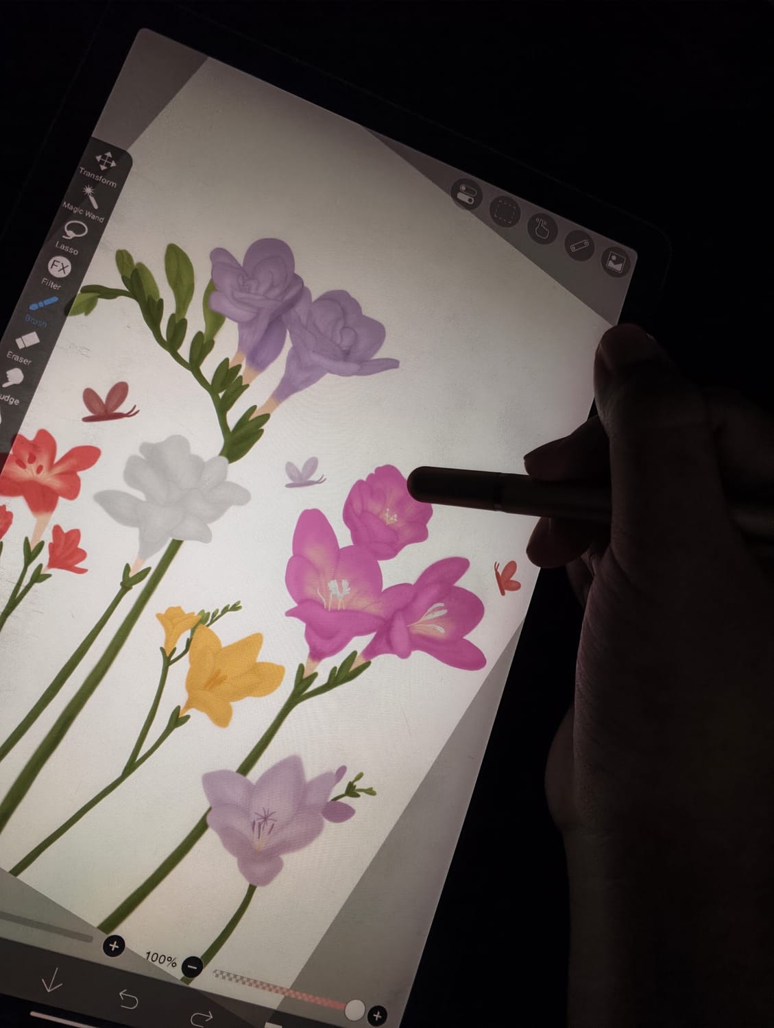 Annelya is playing with her fluffy freesia drawing, symbolising friendship