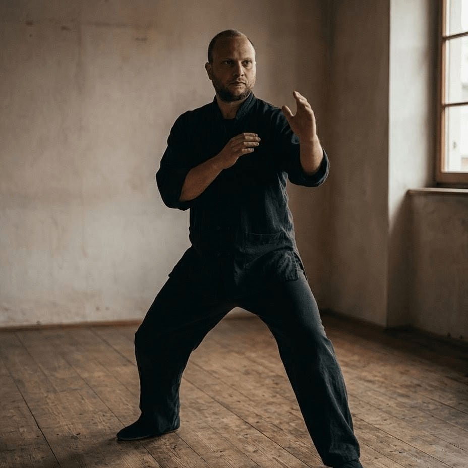 Il Maestro Emanuele Acerra in posizione di guardia