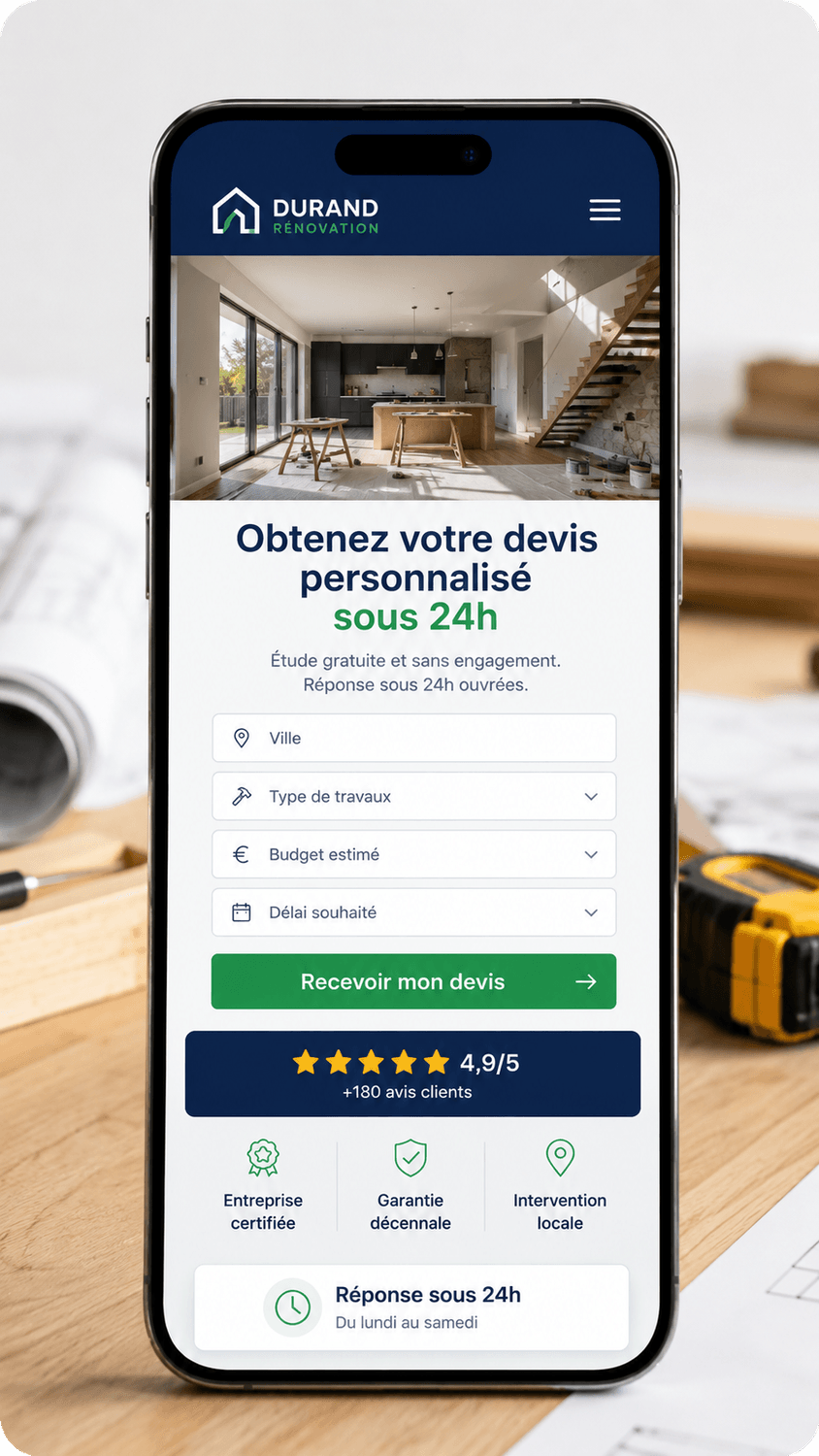 Exemple de page de demande de devis livrée