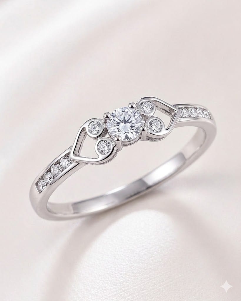Anillo corazones con zircón de brillante vista 1