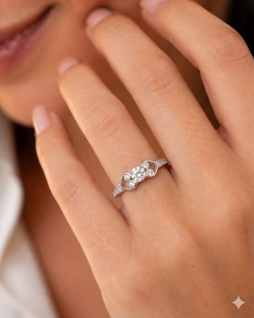 Anillo corazones con zircón de brillante vista 2