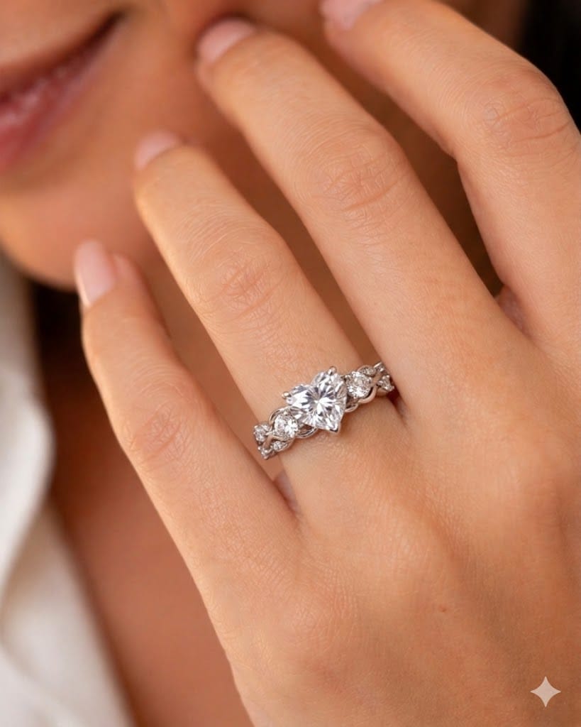 Anillo zircón brillante corazón te amo vista 2
