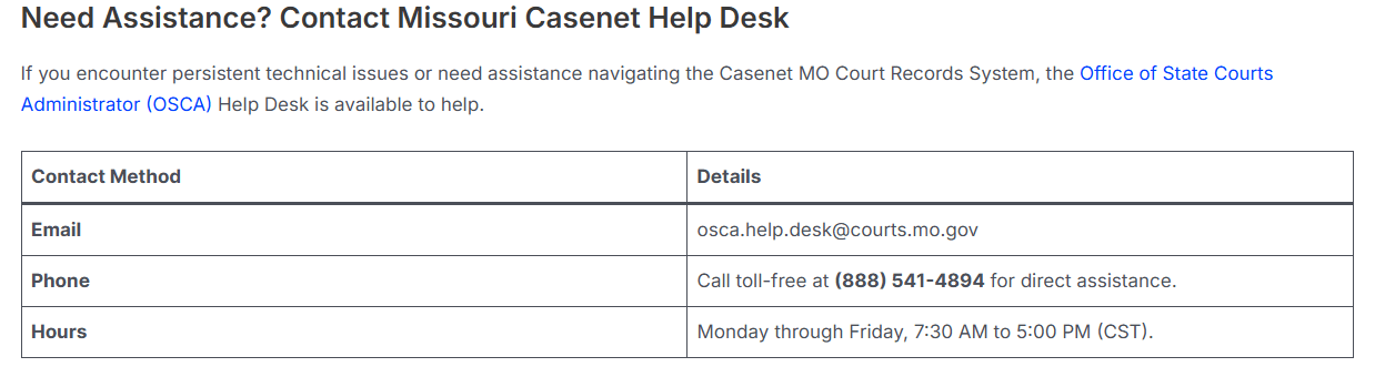 Contact Missouri Casenet Help Desk