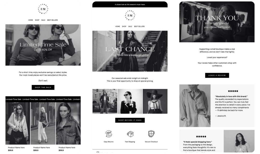 luxury fashion email campaign templates bundle for boutique brands ecommerce marketing newsletter design