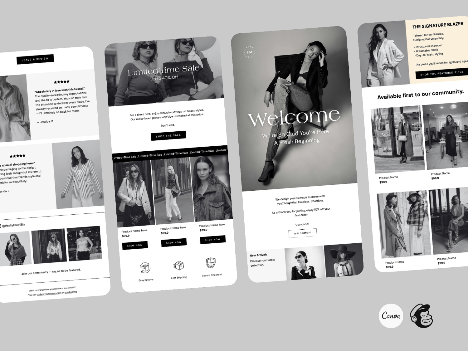 fashion email marketing templates for boutique brands canva editable luxury ecommerce email campaign design mockup