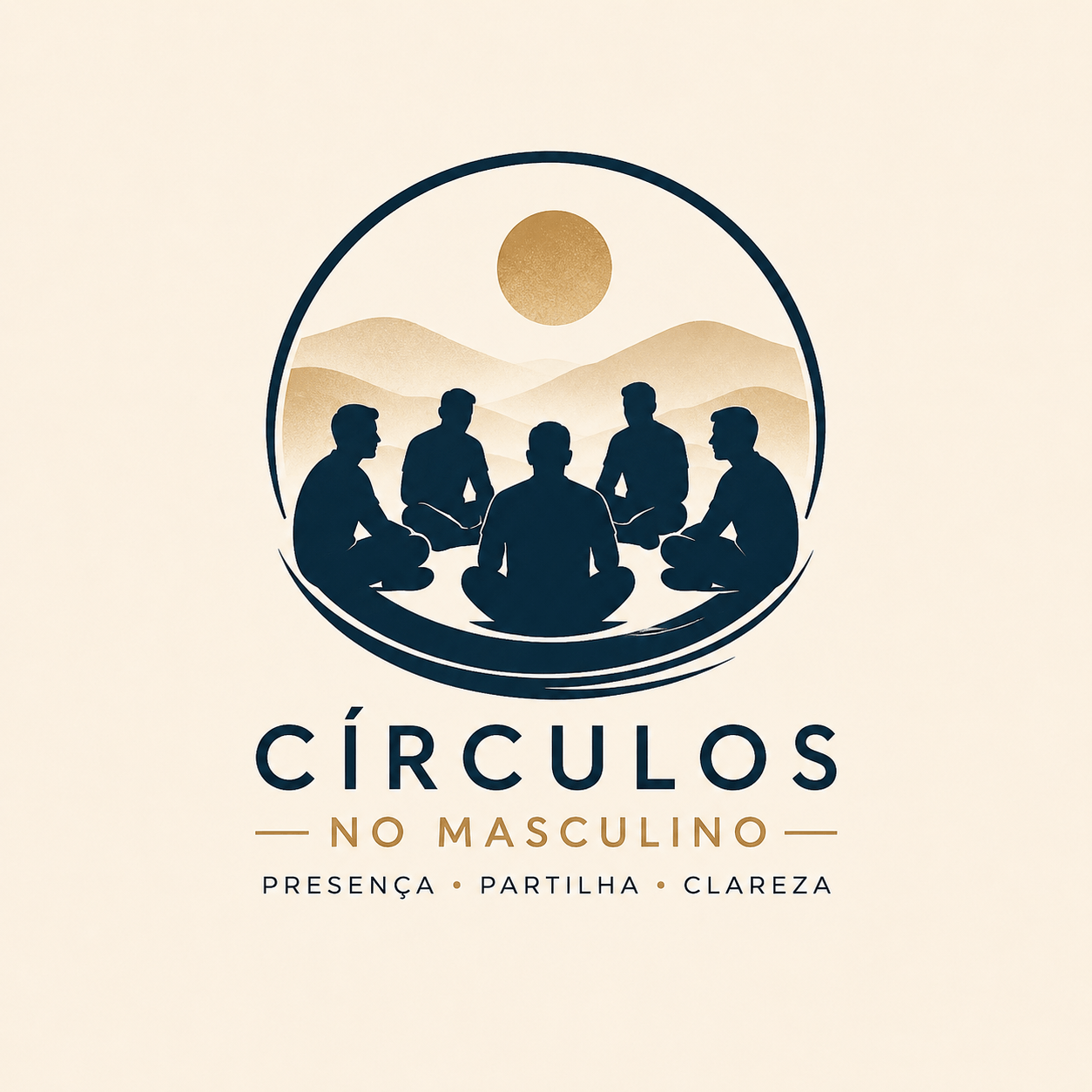 Homens sentados em círculo, ambiente simples e acolhedor, conversa tranquila, luz quente, sem texto.
